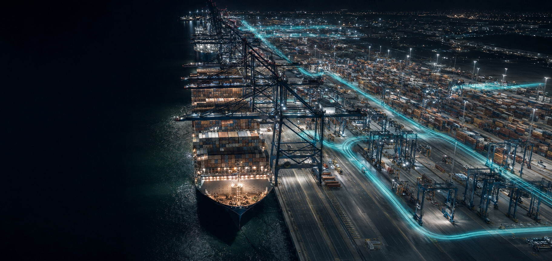 Connected container ship on a global shipping network